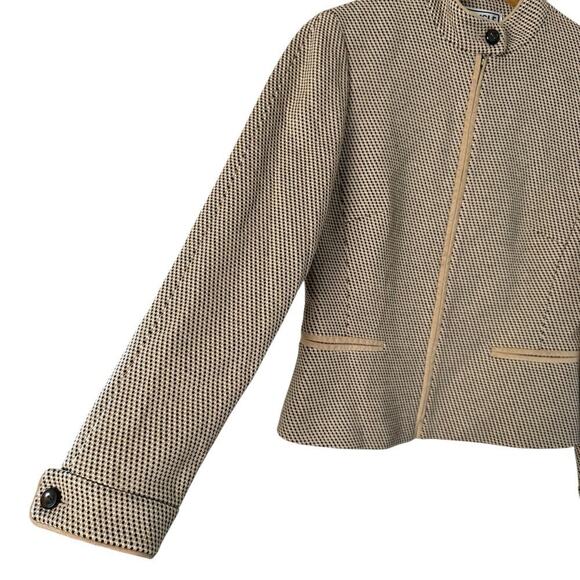 Carlisle Vintage 90s Woven Wool Blazer Jacket Tan Black High Collar Zip Up, Sz 4 - Picture 6 of 12